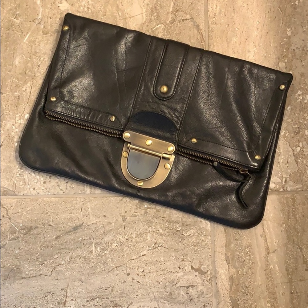 Large Topshop Black Leather Clutch